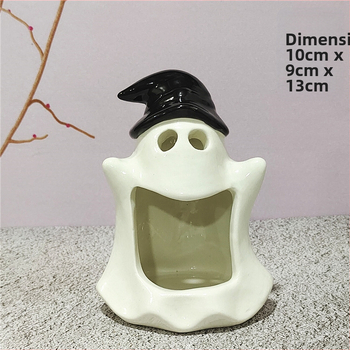 Svietnik s duchom z bieleho porcelánu, ručne vyrobený, malý aromaterapeutický svietnik