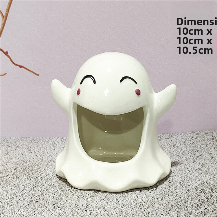 Svietnik s duchom z bieleho porcelánu, ručne vyrobený, malý aromaterapeutický svietnik
