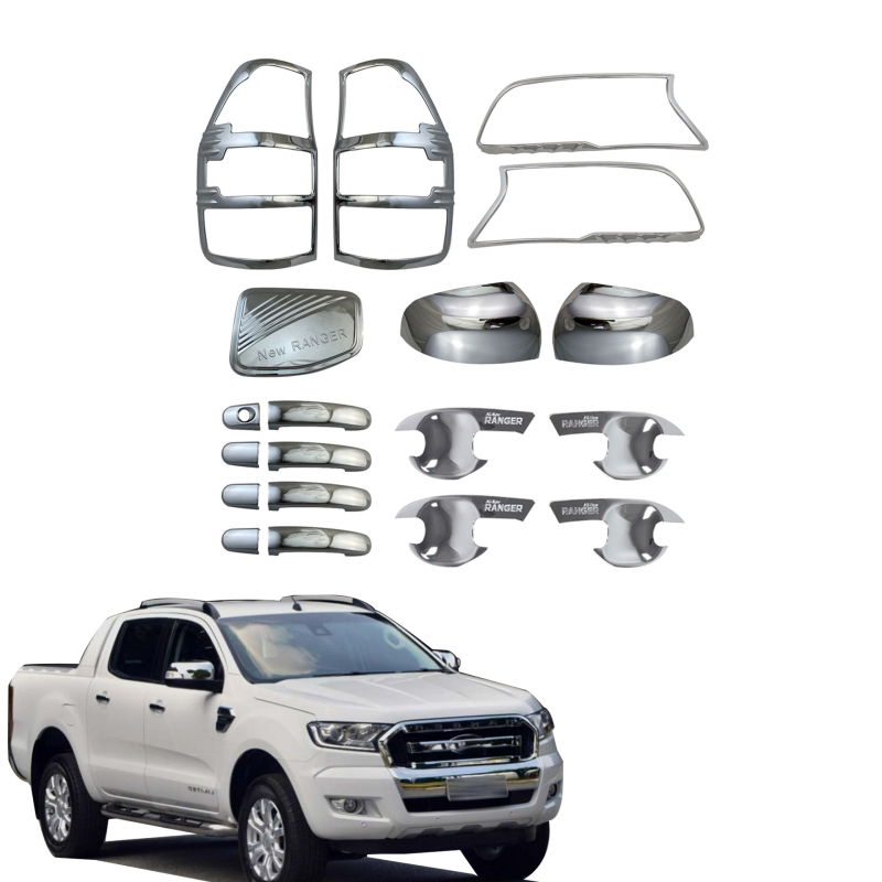 Sada na galvanické dekorácie pre Ford Ranger 2016: Kryt svetlometu, kryt dverí, kryt palivovej nádrže, kryt zadného svetla