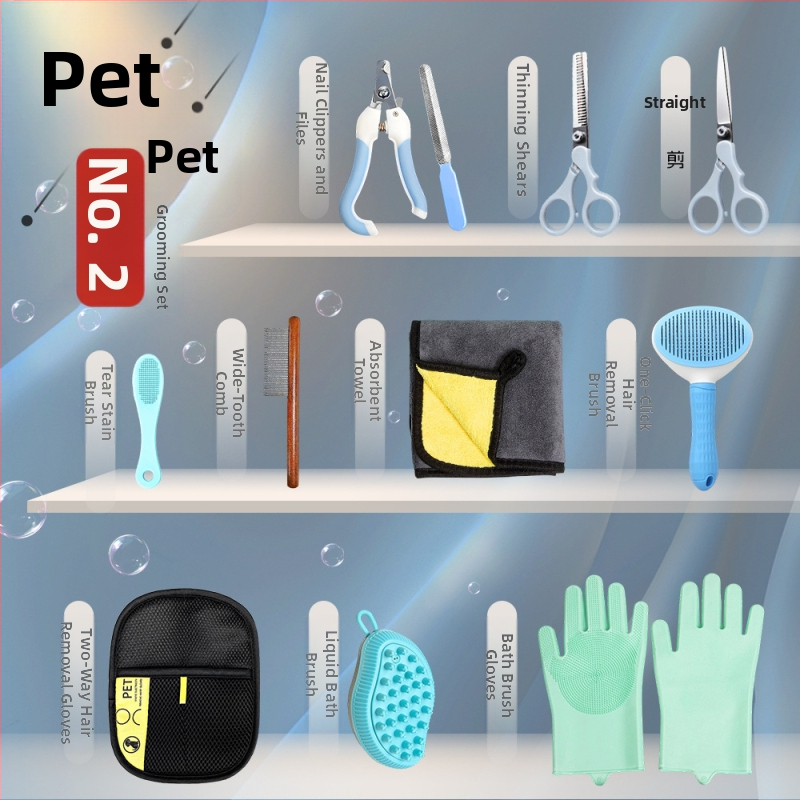 Kit de îngrijire pentru animale de companie: pieptene descurcător, perie pentru păr, foarfecă de tuns, tăietor de unghii, set de îngrijire pentru pisică și câine