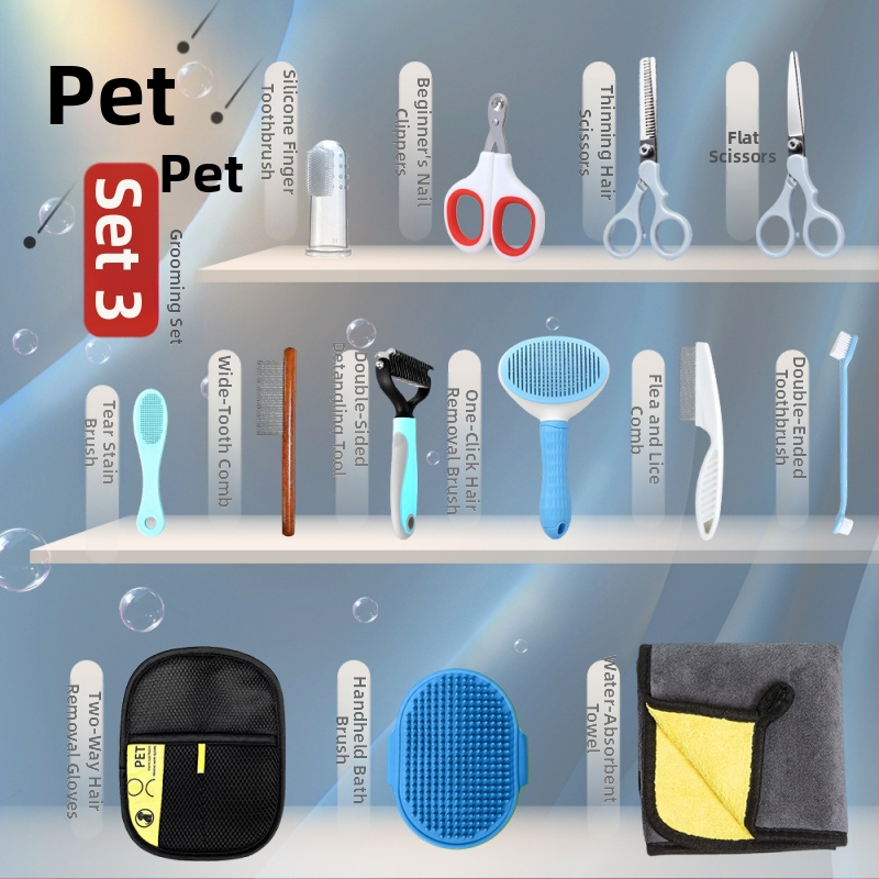 Kit de îngrijire pentru animale de companie: pieptene descurcător, perie pentru păr, foarfecă de tuns, tăietor de unghii, set de îngrijire pentru pisică și câine