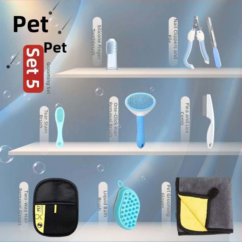 Kit de îngrijire pentru animale de companie: pieptene descurcător, perie pentru păr, foarfecă de tuns, tăietor de unghii, set de îngrijire pentru pisică și câine