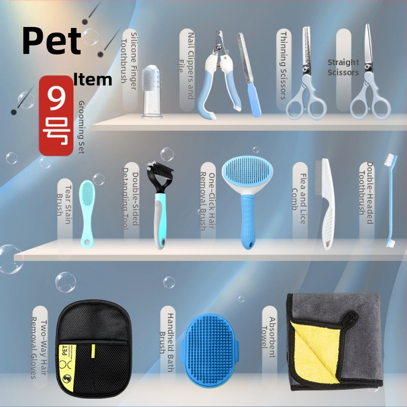 Kit de îngrijire pentru animale de companie: pieptene descurcător, perie pentru păr, foarfecă de tuns, tăietor de unghii, set de îngrijire pentru pisică și câine