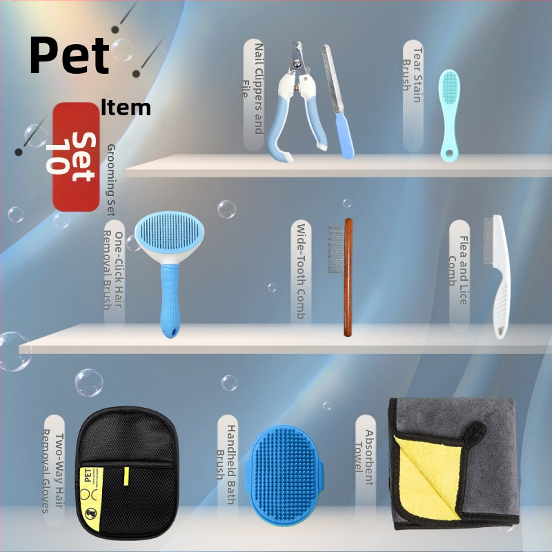 Kit de îngrijire pentru animale de companie: pieptene descurcător, perie pentru păr, foarfecă de tuns, tăietor de unghii, set de îngrijire pentru pisică și câine