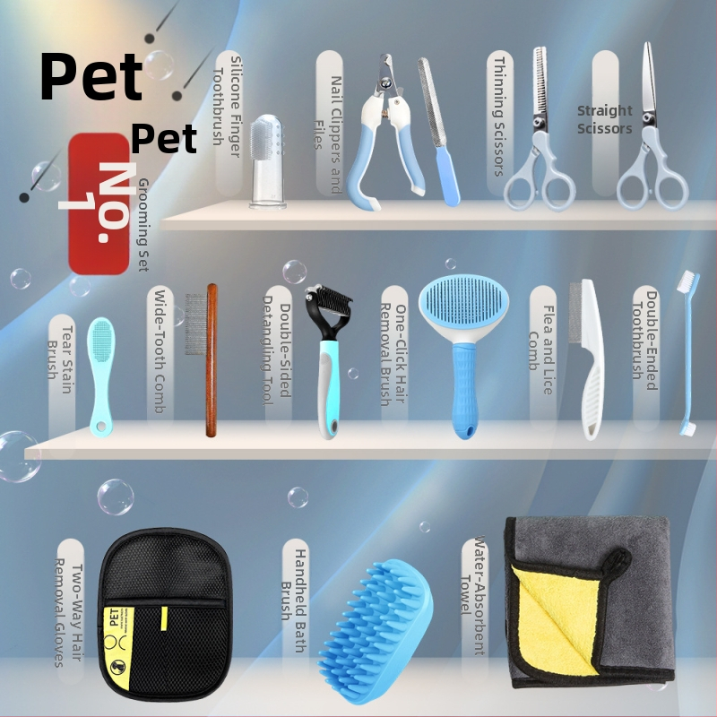Kit de îngrijire pentru animale de companie: pieptene descurcător, perie pentru păr, foarfecă de tuns, tăietor de unghii, set de îngrijire pentru pisică și câine