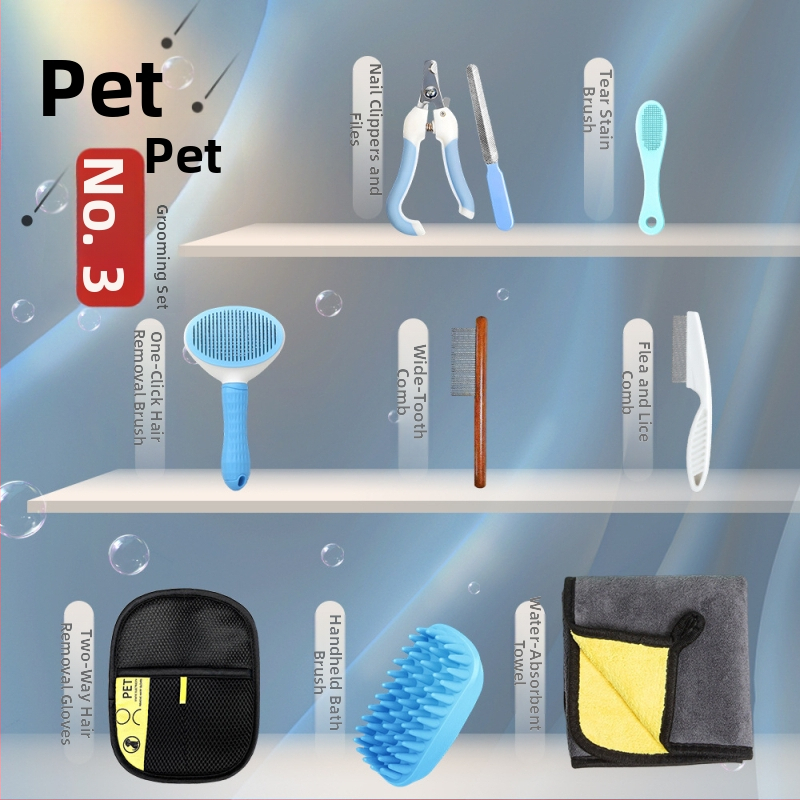 Kit de îngrijire pentru animale de companie: pieptene descurcător, perie pentru păr, foarfecă de tuns, tăietor de unghii, set de îngrijire pentru pisică și câine