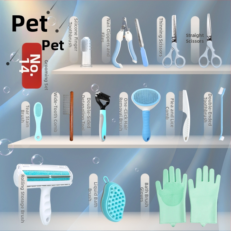 Kit de îngrijire pentru animale de companie: pieptene descurcător, perie pentru păr, foarfecă de tuns, tăietor de unghii, set de îngrijire pentru pisică și câine