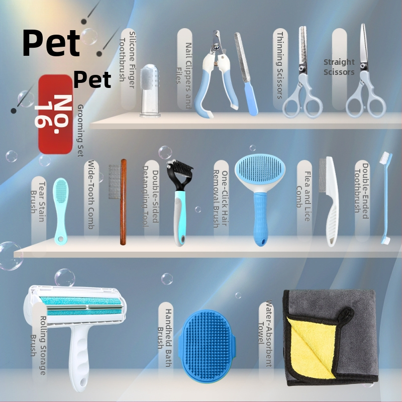 Kit de îngrijire pentru animale de companie: pieptene descurcător, perie pentru păr, foarfecă de tuns, tăietor de unghii, set de îngrijire pentru pisică și câine