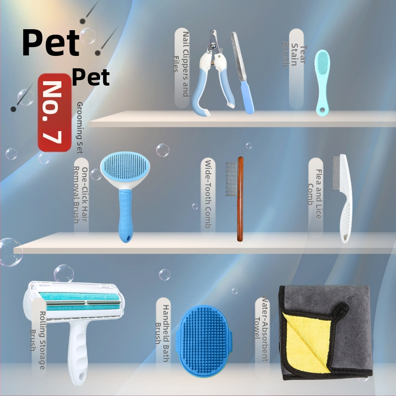 Kit de îngrijire pentru animale de companie: pieptene descurcător, perie pentru păr, foarfecă de tuns, tăietor de unghii, set de îngrijire pentru pisică și câine