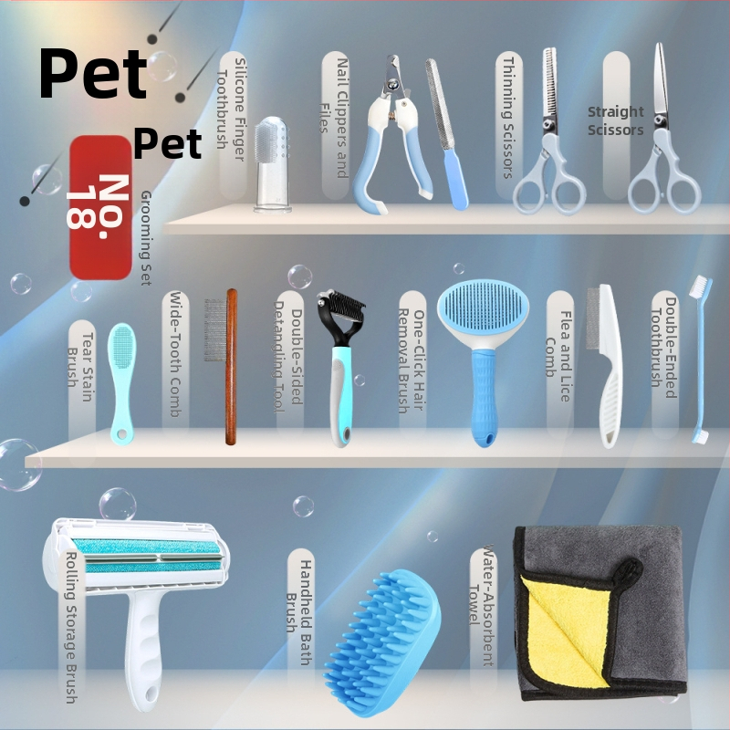 Kit de îngrijire pentru animale de companie: pieptene descurcător, perie pentru păr, foarfecă de tuns, tăietor de unghii, set de îngrijire pentru pisică și câine
