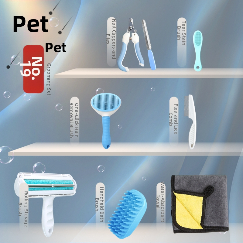 Kit de îngrijire pentru animale de companie: pieptene descurcător, perie pentru păr, foarfecă de tuns, tăietor de unghii, set de îngrijire pentru pisică și câine