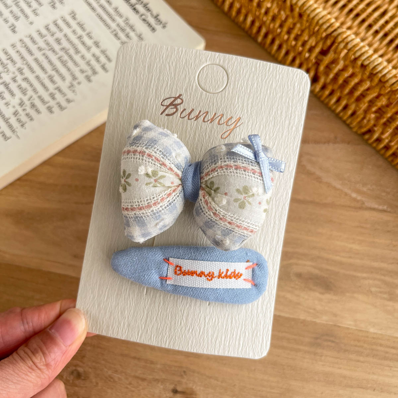 Plavi ručno izrađeni kopč za kosu s mašnicom i gumbićem, za djecu, elegantan dodatak za djevojčice za frizuru