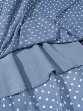 Točkasti dvodjelni ženski set – bluza s dugim rukavima i suknja srednje dužine, proljetno-jesenski casual stil