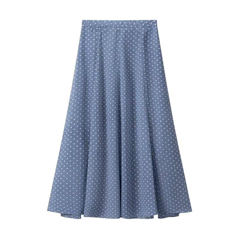 Točkasti dvodjelni ženski set – bluza s dugim rukavima i suknja srednje dužine, proljetno-jesenski casual stil