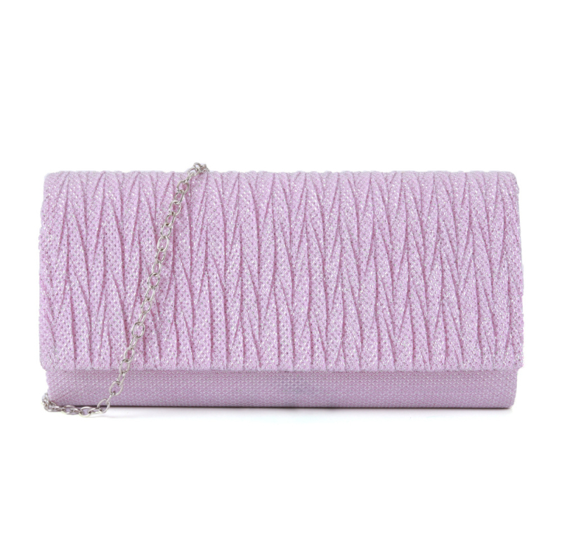 Ženska večernja crossbody torbica s irisirajućim plisiranim dizajnom, okruglo dno