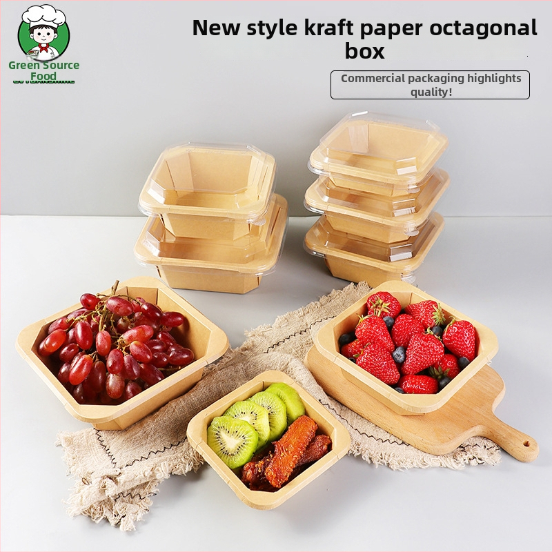 Μίας χρήσης κιβώτιο γευμάτων από Kraft χαρτί για παραλαβή, οκταγωνικό μποντό για φρούτα, γλυκίσματα και σαλάτες