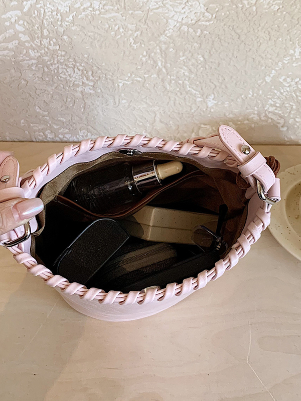 Vară 2026: Geantă bucket crossbody în stil coreean, culoare solidă, capacitate mare, piele PU, buzunar pentru telefon