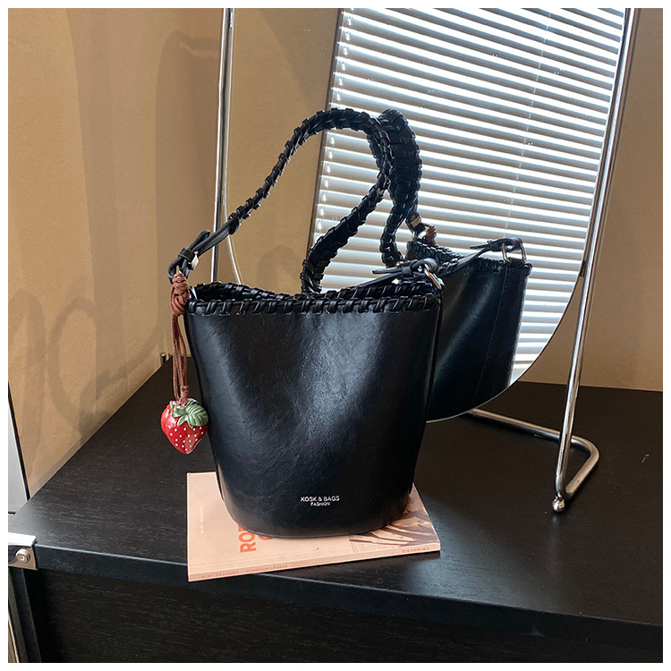 Vară 2026: Geantă bucket crossbody în stil coreean, culoare solidă, capacitate mare, piele PU, buzunar pentru telefon