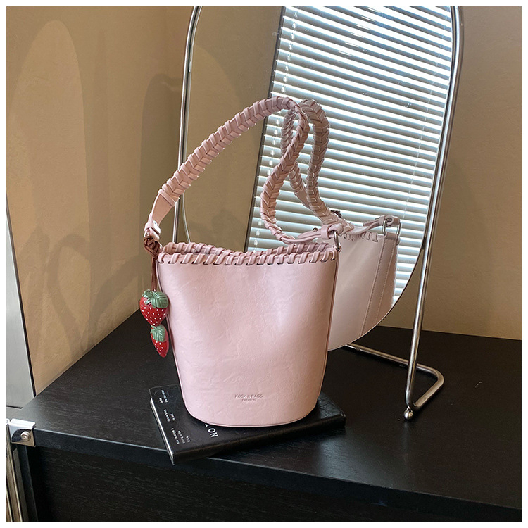 Vară 2026: Geantă bucket crossbody în stil coreean, culoare solidă, capacitate mare, piele PU, buzunar pentru telefon