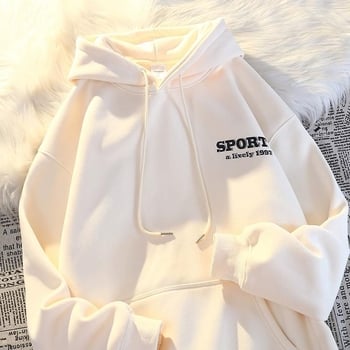 Тежък американски ретро худи със флис подплата за мъже, oversized, качулка, зимен ежедневен топ