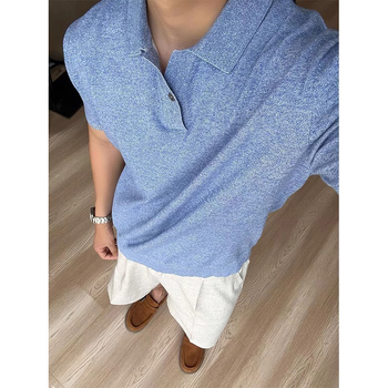 Muški polo s kratkim rukavima Mist Blue, od ice silk tkanine, prozračan, slobodan kroj