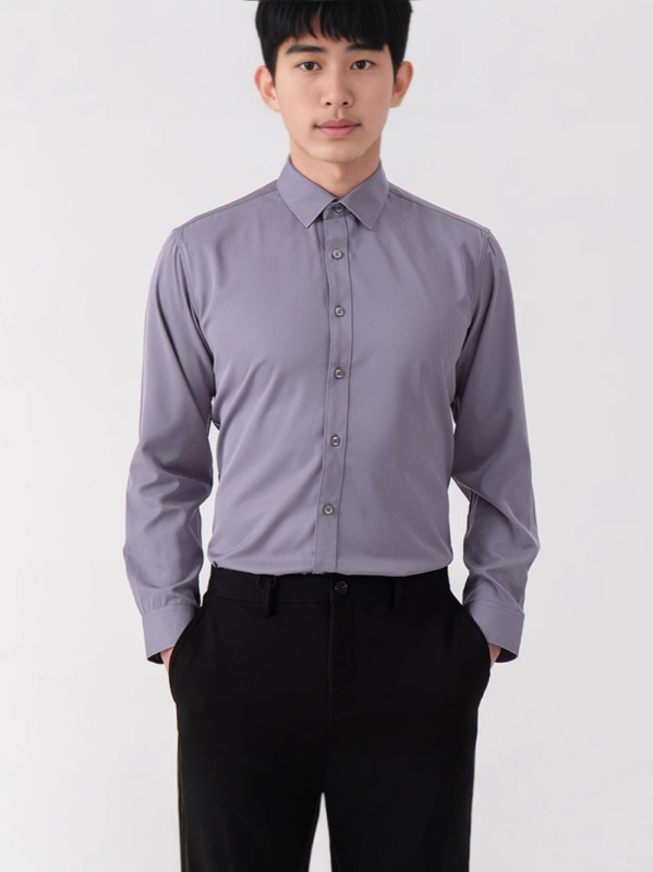 Muška jednobojna košulja s dugim rukavima, poslovni stil, bez glađenja, slim fit, za sve sezone