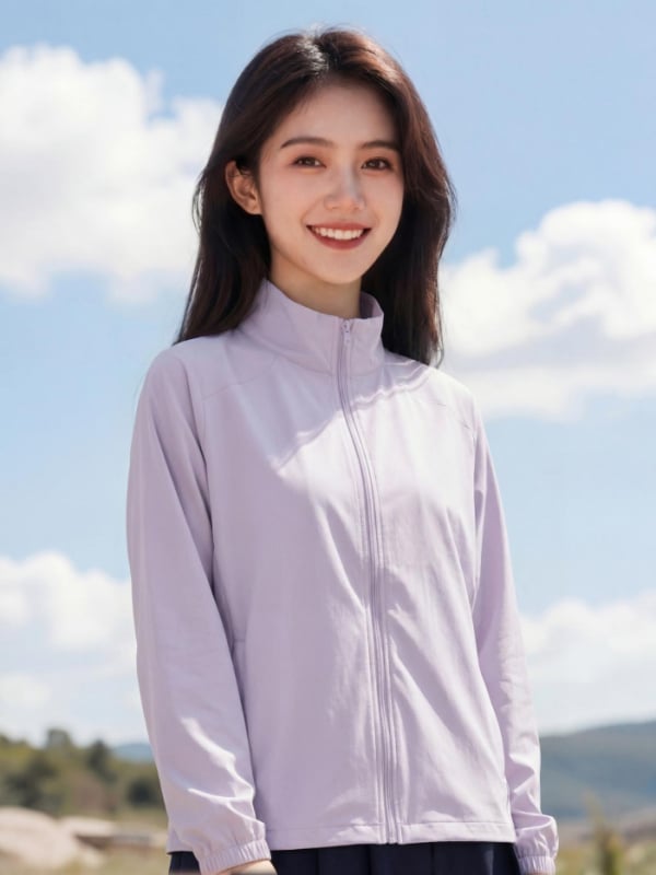 UPF50+ Външно слънцезащитно яке с Stand‑Up яка, леко и прохладно за лятото, ice silk найлон, джобове с цип