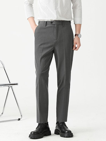 Mingge мъжки едноцветни панталони – Slim Straight, casual бизнес стил, лято 2025