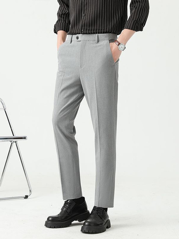 Mingge мъжки едноцветни панталони – Slim Straight, casual бизнес стил, лято 2025