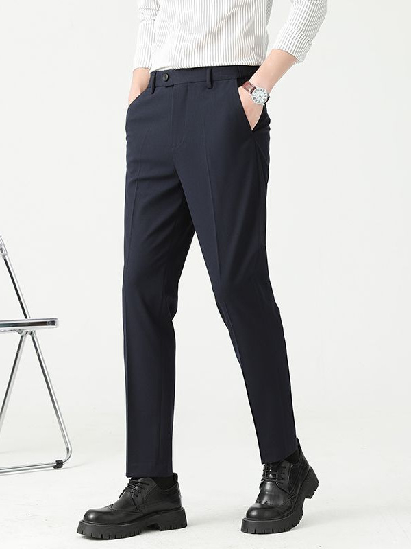 Mingge мъжки едноцветни панталони – Slim Straight, casual бизнес стил, лято 2025