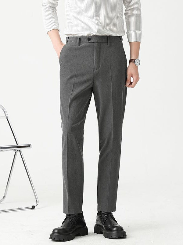 Mingge мъжки едноцветни панталони – Slim Straight, casual бизнес стил, лято 2025