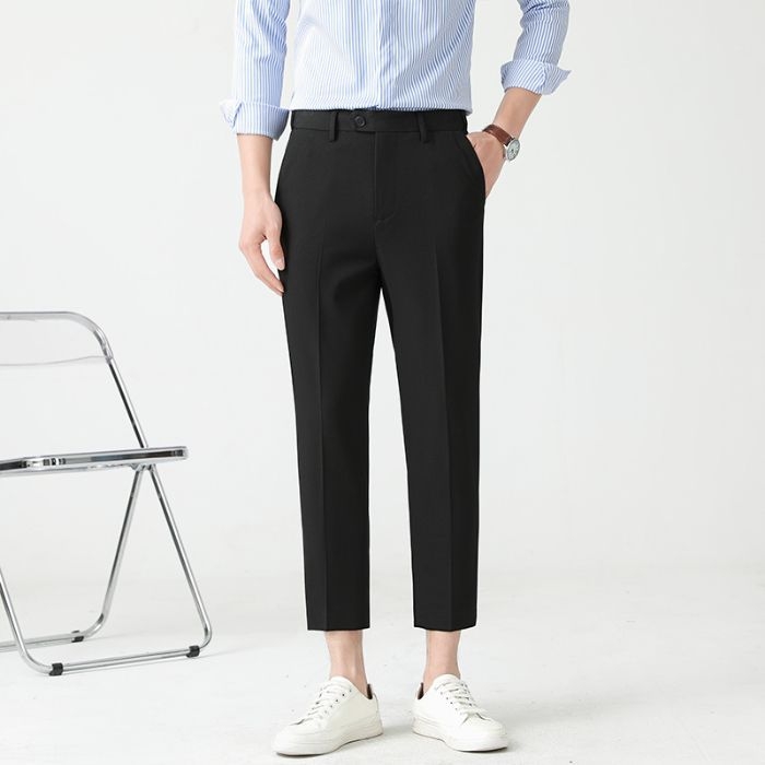 Mingge мъжки едноцветни панталони – Slim Straight, casual бизнес стил, лято 2025