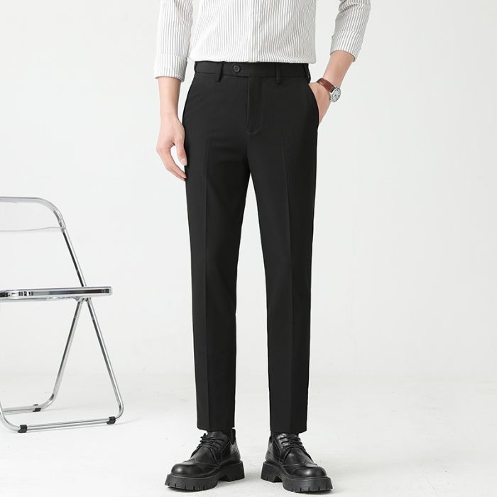 Mingge мъжки едноцветни панталони – Slim Straight, casual бизнес стил, лято 2025