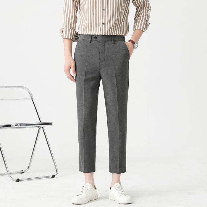 Mingge мъжки едноцветни панталони – Slim Straight, casual бизнес стил, лято 2025