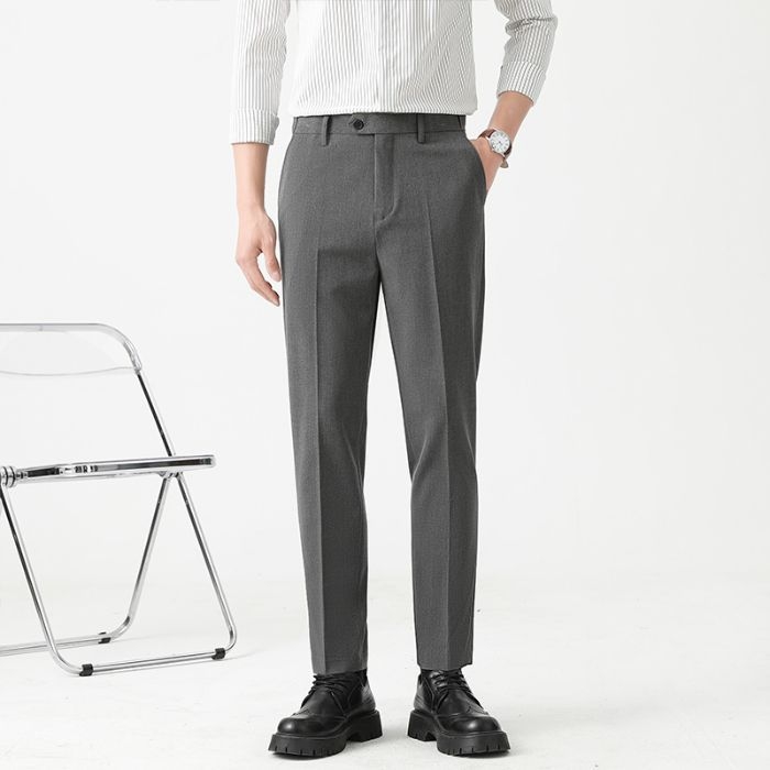 Mingge мъжки едноцветни панталони – Slim Straight, casual бизнес стил, лято 2025