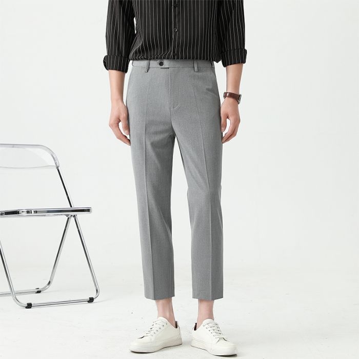 Mingge мъжки едноцветни панталони – Slim Straight, casual бизнес стил, лято 2025