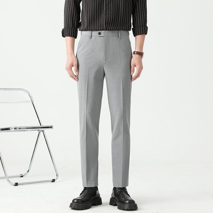 Mingge мъжки едноцветни панталони – Slim Straight, casual бизнес стил, лято 2025