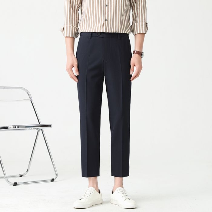 Mingge мъжки едноцветни панталони – Slim Straight, casual бизнес стил, лято 2025