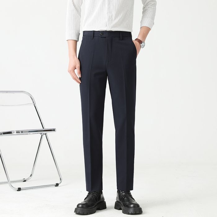 Mingge мъжки едноцветни панталони – Slim Straight, casual бизнес стил, лято 2025