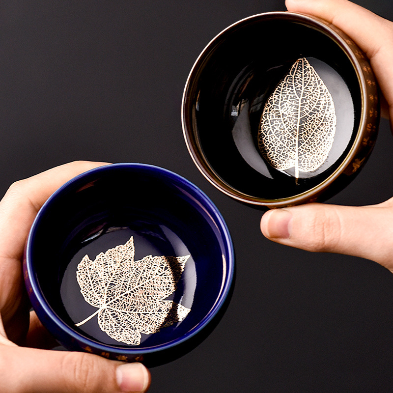 Zen porcelanska šalice za čaj s motivom Heart Sutra, Zlato lišće četiri godišnja doba, Gongfu set za kućnu upotrebu