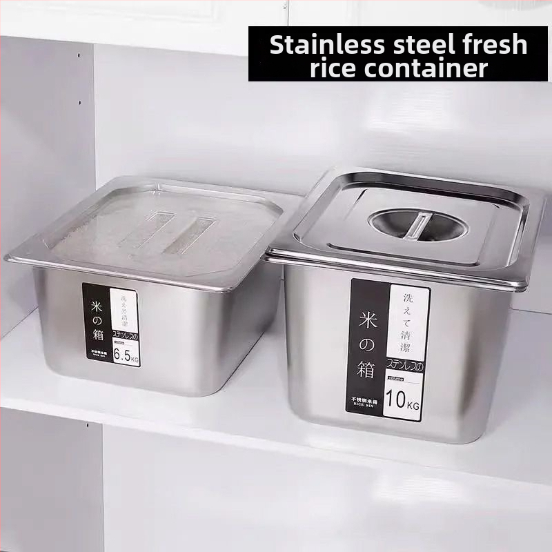 Nerezová štvorcová nádoba na ryžu, objem 10 l, minimalistický dizajn pre domáce použitie