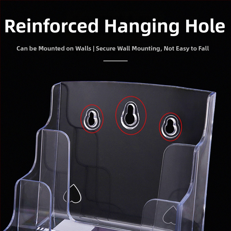 Priehľadný akrylový stojan A4 na stôl a montáž na stenu – viacúčelový trojposchodový držiak na brožúry a noviny