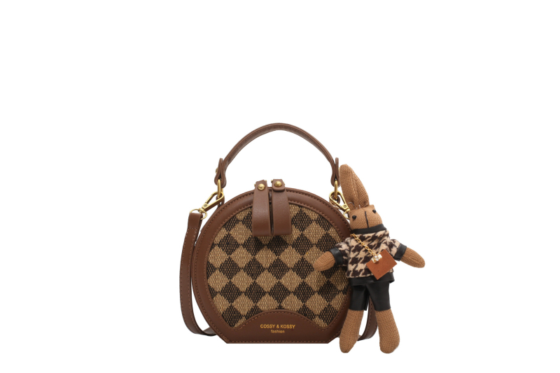 Geantă rotundă mică, quiltată, în stil Hong Kong, cu bretea crossbody
