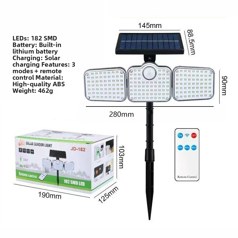 Solarna zidna svjetiljka za vanjski dvorišni put, senzor pokreta i daljinsko upravljanje