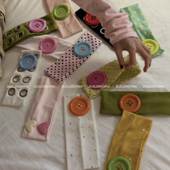 Bentiță de vară cu nasturi mari, stil Instagram, imprimeu inimioare, design de nișă, făcută manual