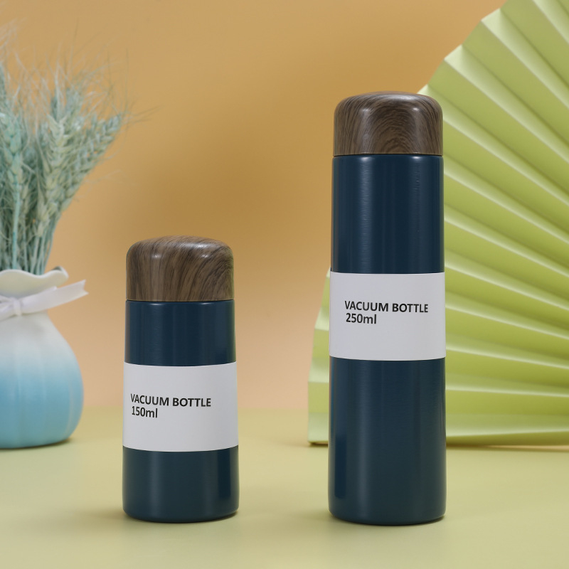 Nova termoska u japanskom stilu s drvenim uzorkom na poklopcu, 304 nehrđajući čelik, mini čajni infuzor, džepna šalica, uredski poklon