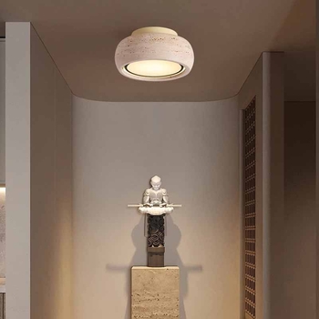 Ploché stropné LED svietidlo na balkón a chodbu, full spectrum, žltý travertín, vintage wabi-sabi štýl, retro vstupné LED