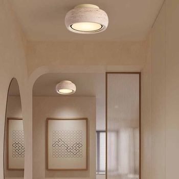 Ploché stropné LED svietidlo na balkón a chodbu, full spectrum, žltý travertín, vintage wabi-sabi štýl, retro vstupné LED