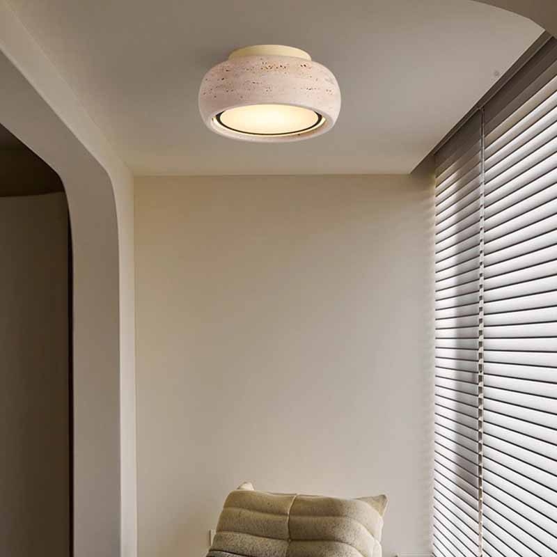 Ploché stropné LED svietidlo na balkón a chodbu, full spectrum, žltý travertín, vintage wabi-sabi štýl, retro vstupné LED