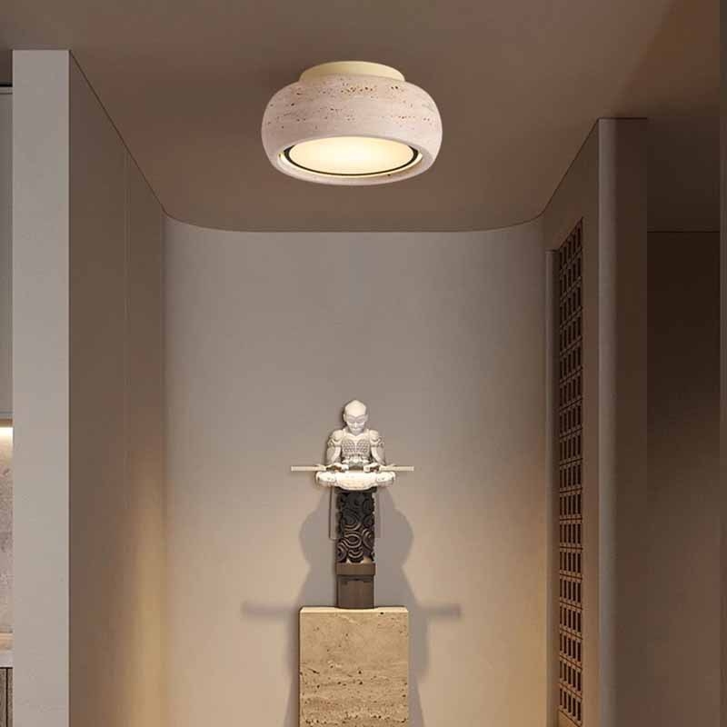 Ploché stropné LED svietidlo na balkón a chodbu, full spectrum, žltý travertín, vintage wabi-sabi štýl, retro vstupné LED